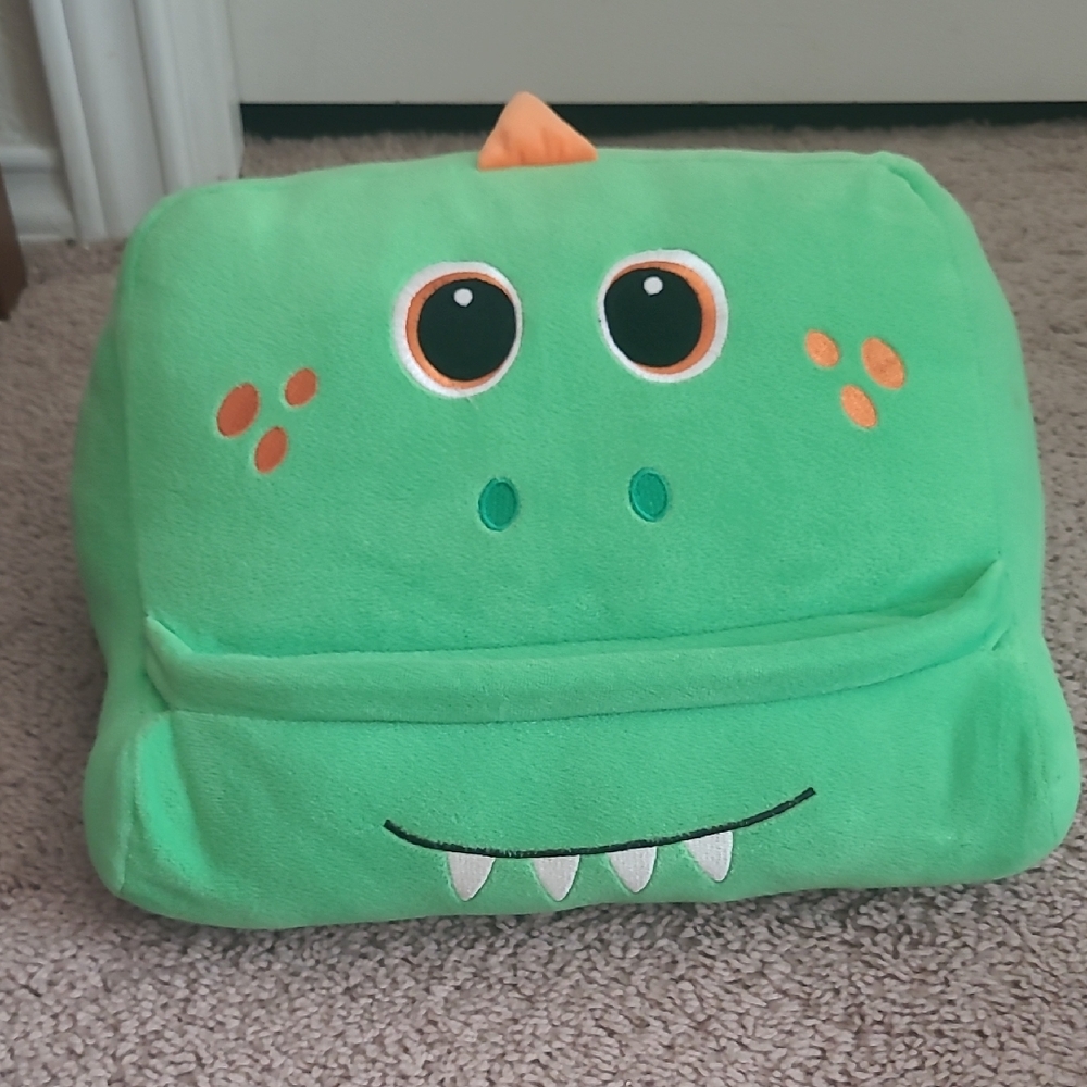 Green Dinosaur Plush Tablet Pillow for Kids